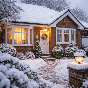 house in the winter snow