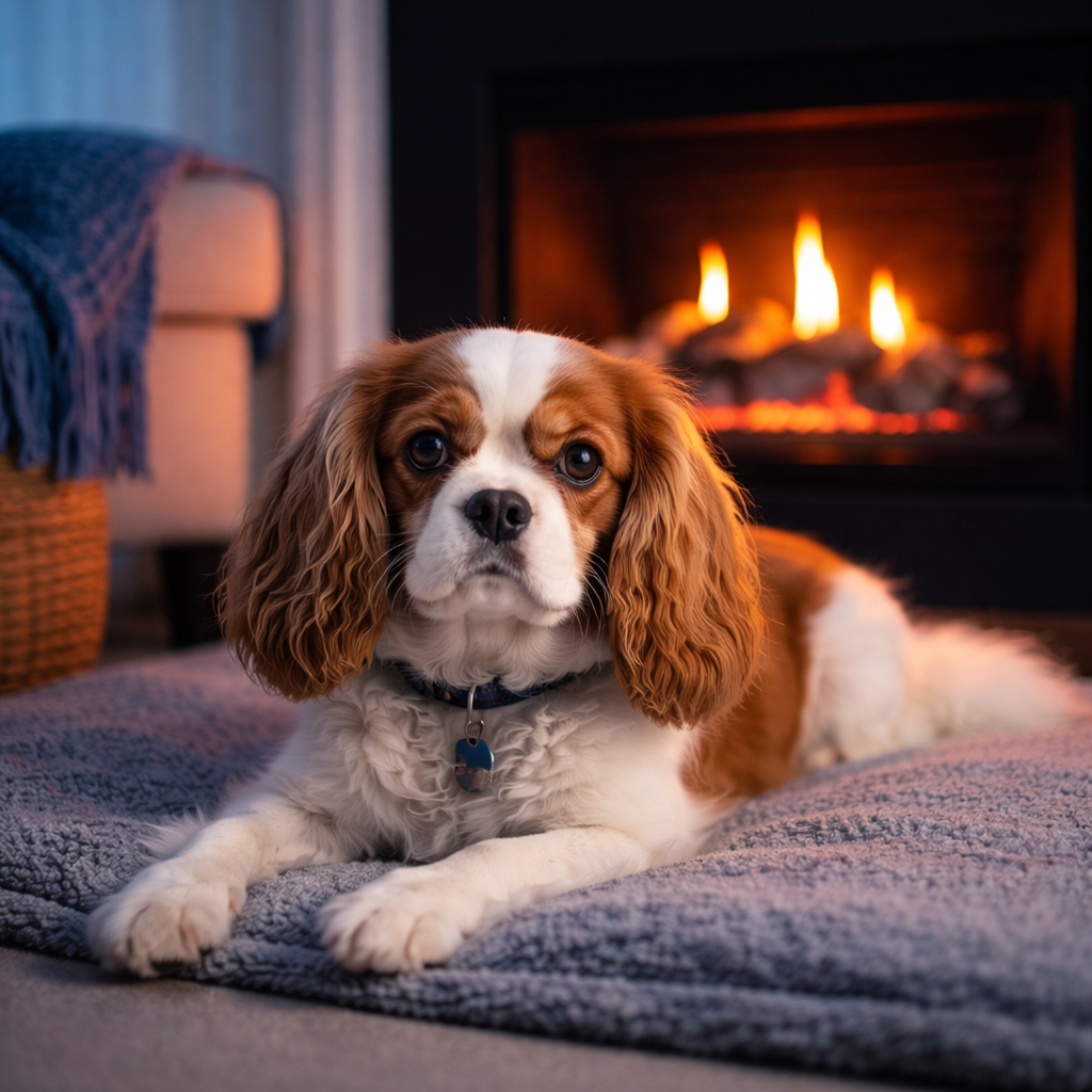 dog in front of gas fire